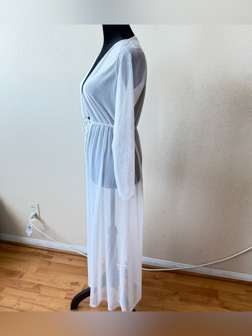 Sheer Long Robe Cover-Up - White - Picture 2 of 5
